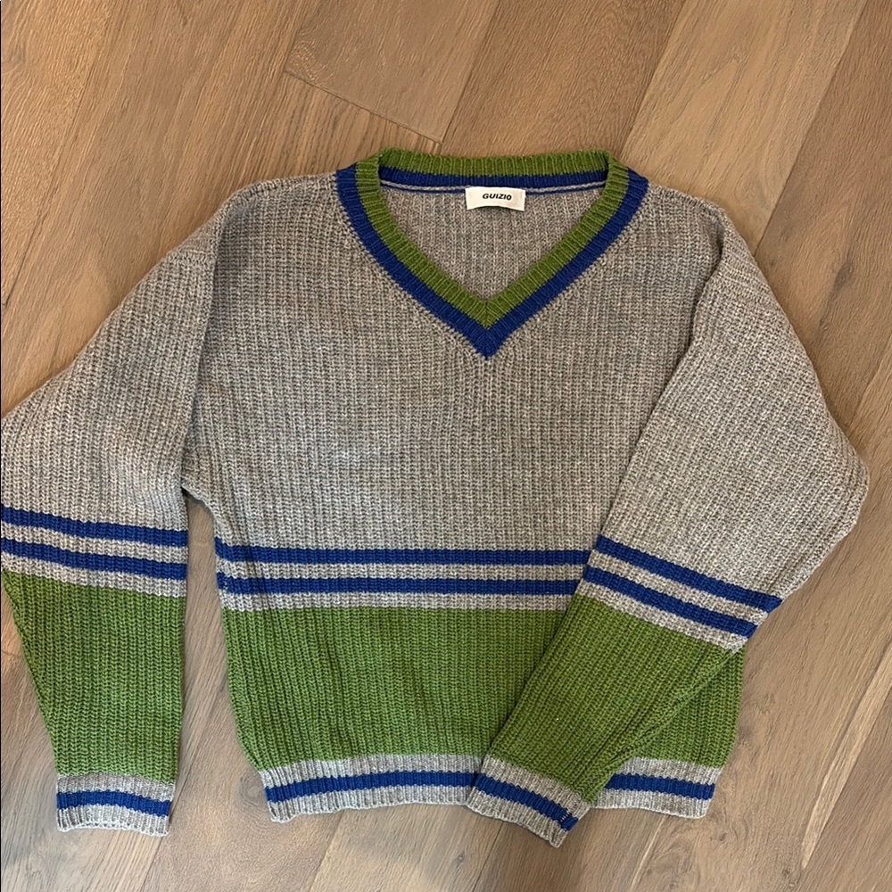 Danielle Guizio Striped V-Neck Sweater - Picture 2 of 6